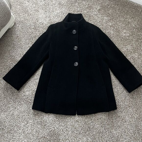 CINZIA ROCCA Women’s Wool Coat Black Size 6 High Collar - Picture 2 of 11